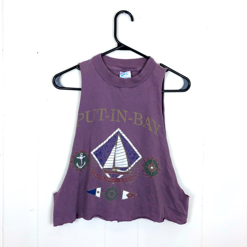 Vintage Put-In-Bay Custom Cropped Muscle Top Sz M